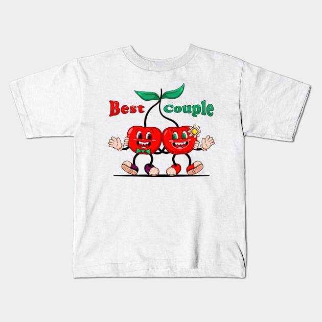 Best Couple, illustration of a romantic cherry couple Kids T-Shirt by Vyndesign